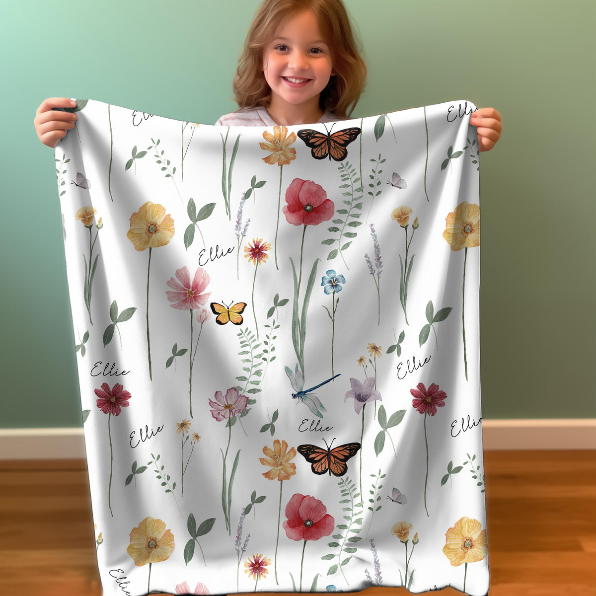 Personalized Wildflower Blanket: Vintage Floral Baby Girl Blanket