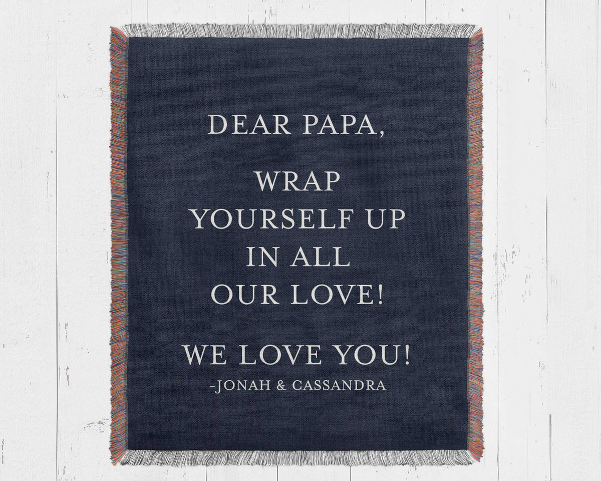 Custom Text Blanket: Personalized Woven Throw with Fringe, Home Decor Gift