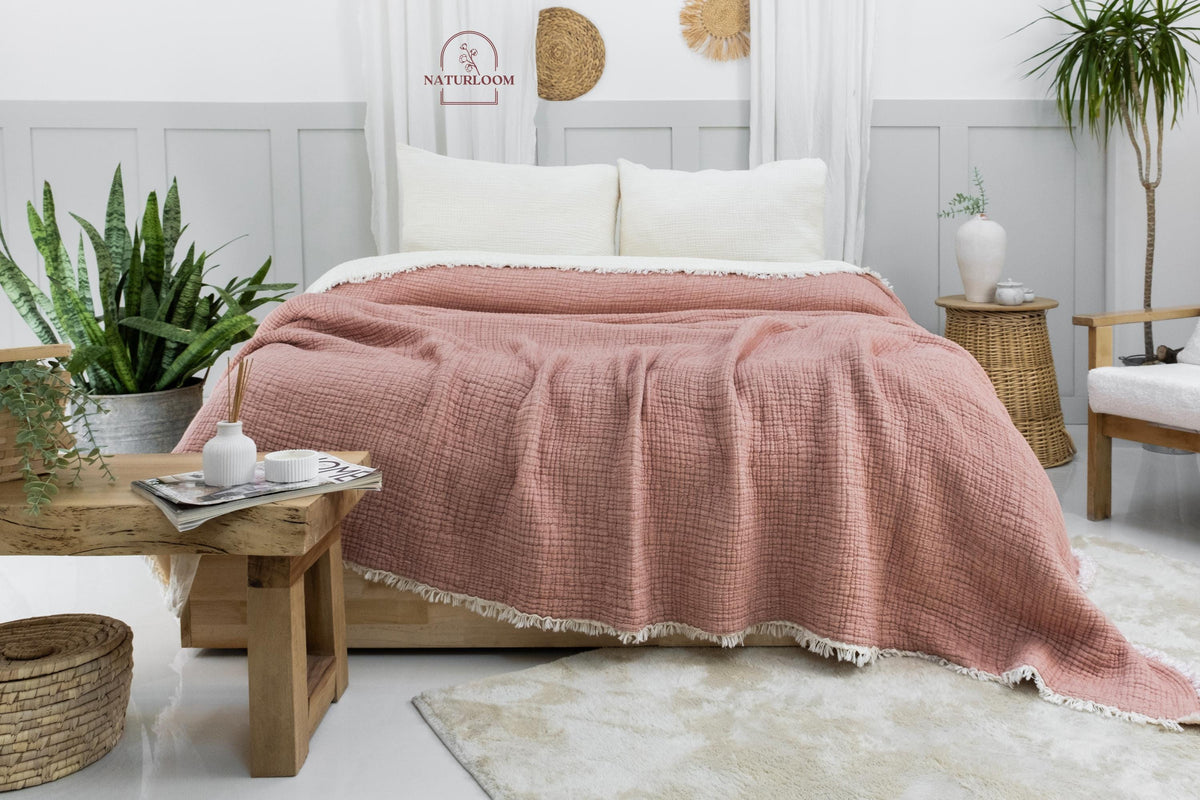 8 Layer Muslin King Size Quilt, GOTS Certified Cotton Quilt, Muslin Comforter, Thick Gauze Quilt, Housewarming Gift, Thanksgiving Gift