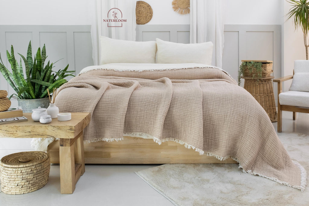 8 Layer Muslin King Size Quilt, GOTS Certified Cotton Quilt, Muslin Comforter, Thick Gauze Quilt, Housewarming Gift, Thanksgiving Gift