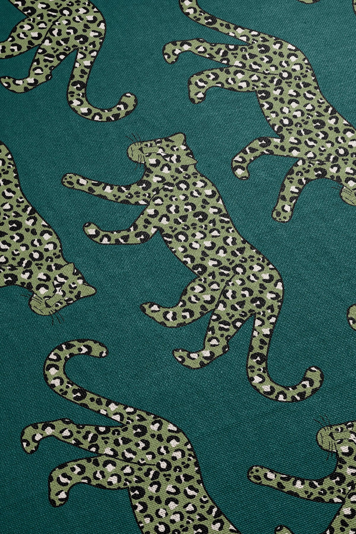 Cotton Woven Blanket, Leopard Parade, Olive on Teal, Jungle Cat Decor, Cheetah Throw, Safari Theme, Animal Print, Gift for Her, Fringe Throw