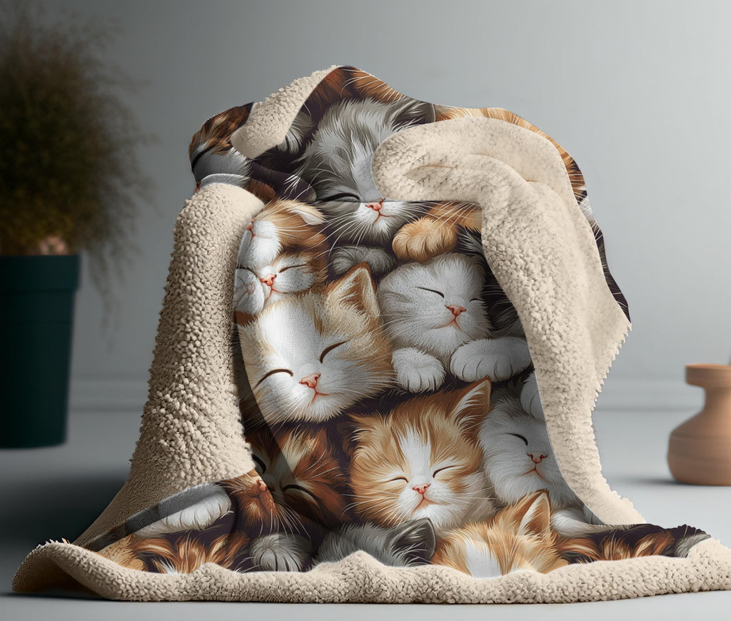 Cat Lover Blanket Velveteen and Sherpa Fleece Throw Blankets Cute Kittens Snuggled Together Cozy Blanket Soft Sofa Blanket Cat Owner Gift