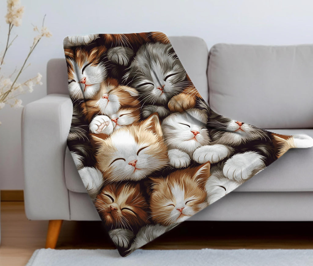 Cat Lover Blanket Velveteen and Sherpa Fleece Throw Blankets Cute Kittens Snuggled Together Cozy Blanket Soft Sofa Blanket Cat Owner Gift