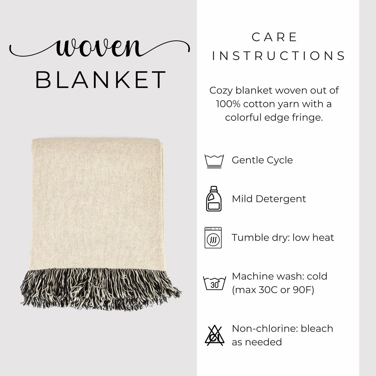 Boho Floral Woven Cotton Blanket: Colorful Fringed Throw