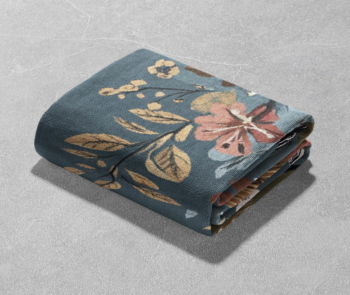 Fox and Floral Woven Blanket 100% Cotton with Enchanting Woodland Design, Cozy Decorative Throw for Nature and Animal Lovers, Cottagecore