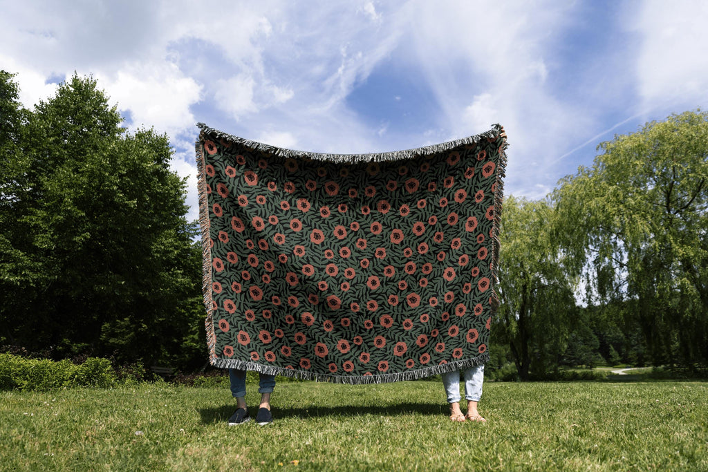 Dark Wildflower Meadow Woven Throw Blanket