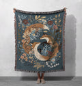Fox and Floral Woven Blanket 100% Cotton with Enchanting Woodland Design, Cozy Decorative Throw for Nature and Animal Lovers, Cottagecore