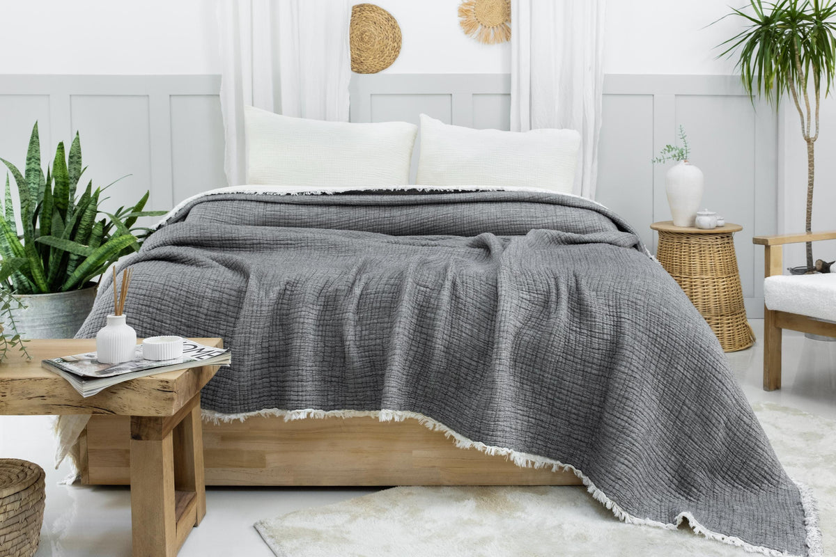 8 Layer Muslin King Size Quilt, GOTS Certified Cotton Quilt, Muslin Comforter, Thick Gauze Quilt, Housewarming Gift, Thanksgiving Gift
