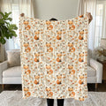 Cute Fox Blanket, Fox Baby Blanket, Soft Velveteen Plush Blanket, Cozy Throw, Floral Throw, Woodland Animal Nursery, Cute Animal Baby Foxes