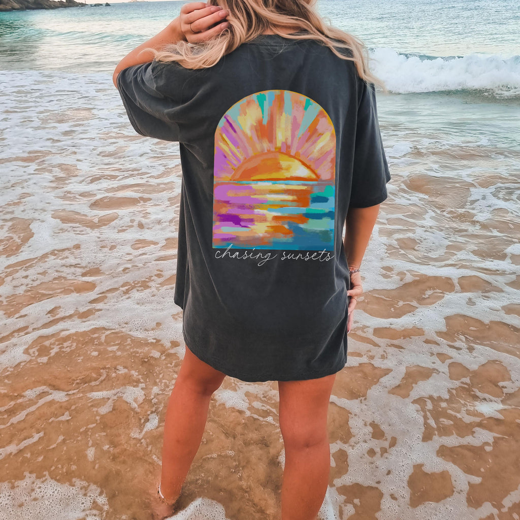Coconut Girl Sunset Oversized t-shirt Comfort Colors summer vacation beach shirt Salty Mermaidcore tee for surfer Summer vibes surf tee
