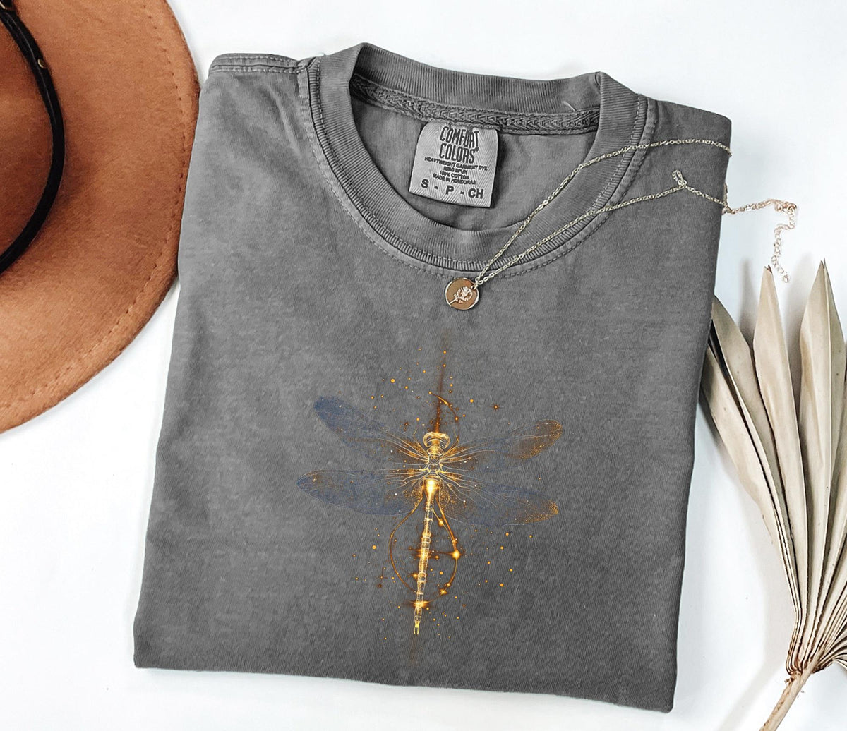 Bright Golden Dragonfly  Shirt, Comfort Colors Cute Women T-shirt, Cute Dragonfly  Tee, Cute Women Gift, Boho Girly Gift