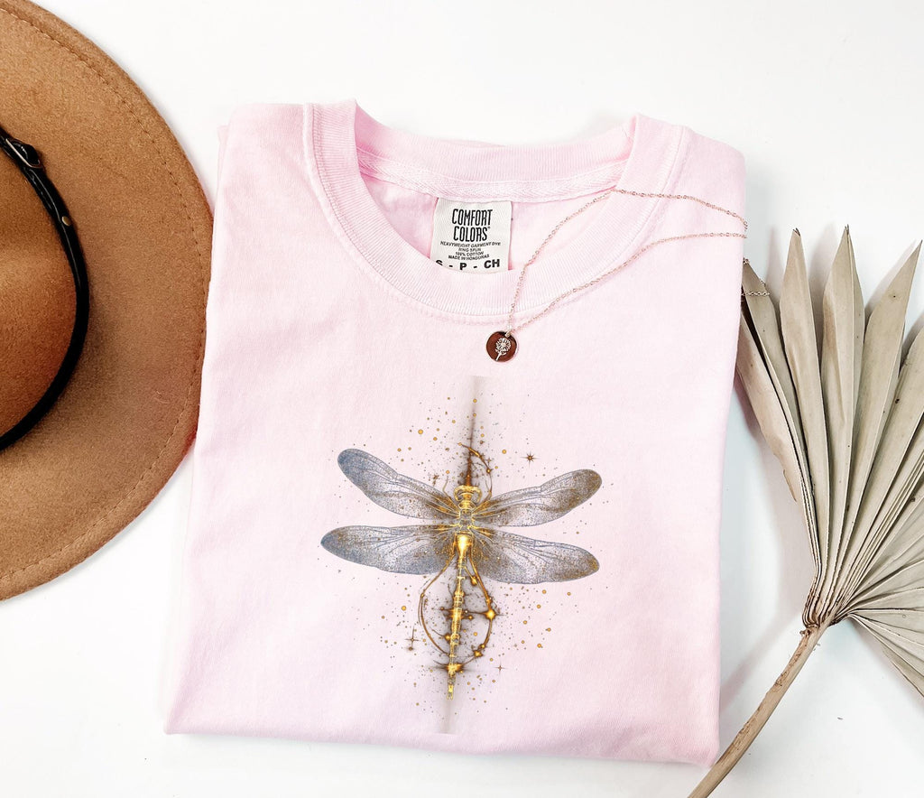 Bright Golden Dragonfly  Shirt, Comfort Colors Cute Women T-shirt, Cute Dragonfly  Tee, Cute Women Gift, Boho Girly Gift