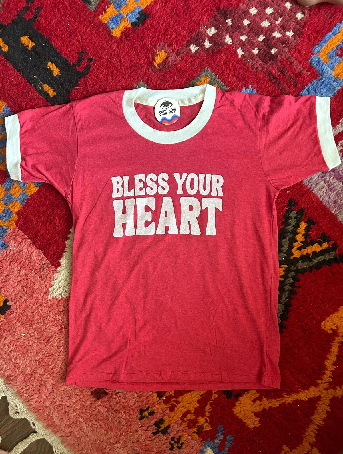 Bless Your Heart Ringer Tee: Retro Cowgirl Graphic Top