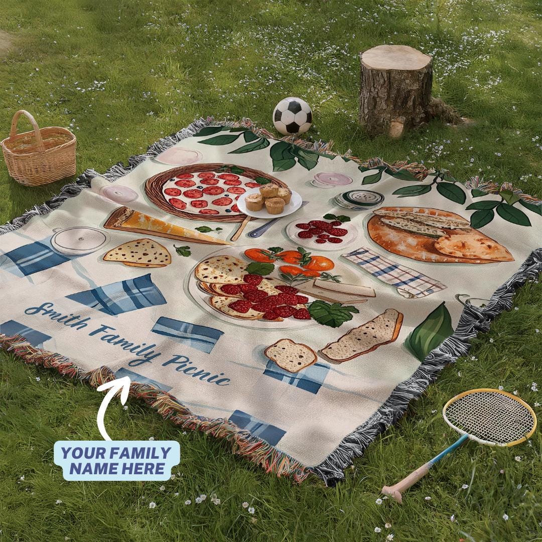 Custom Picnic Blanket, Personalized Beach Blanket, Large Woven Blanket, Family Picnics, Cottagecore Summer Blanket, Mother's Day, Beach Trip