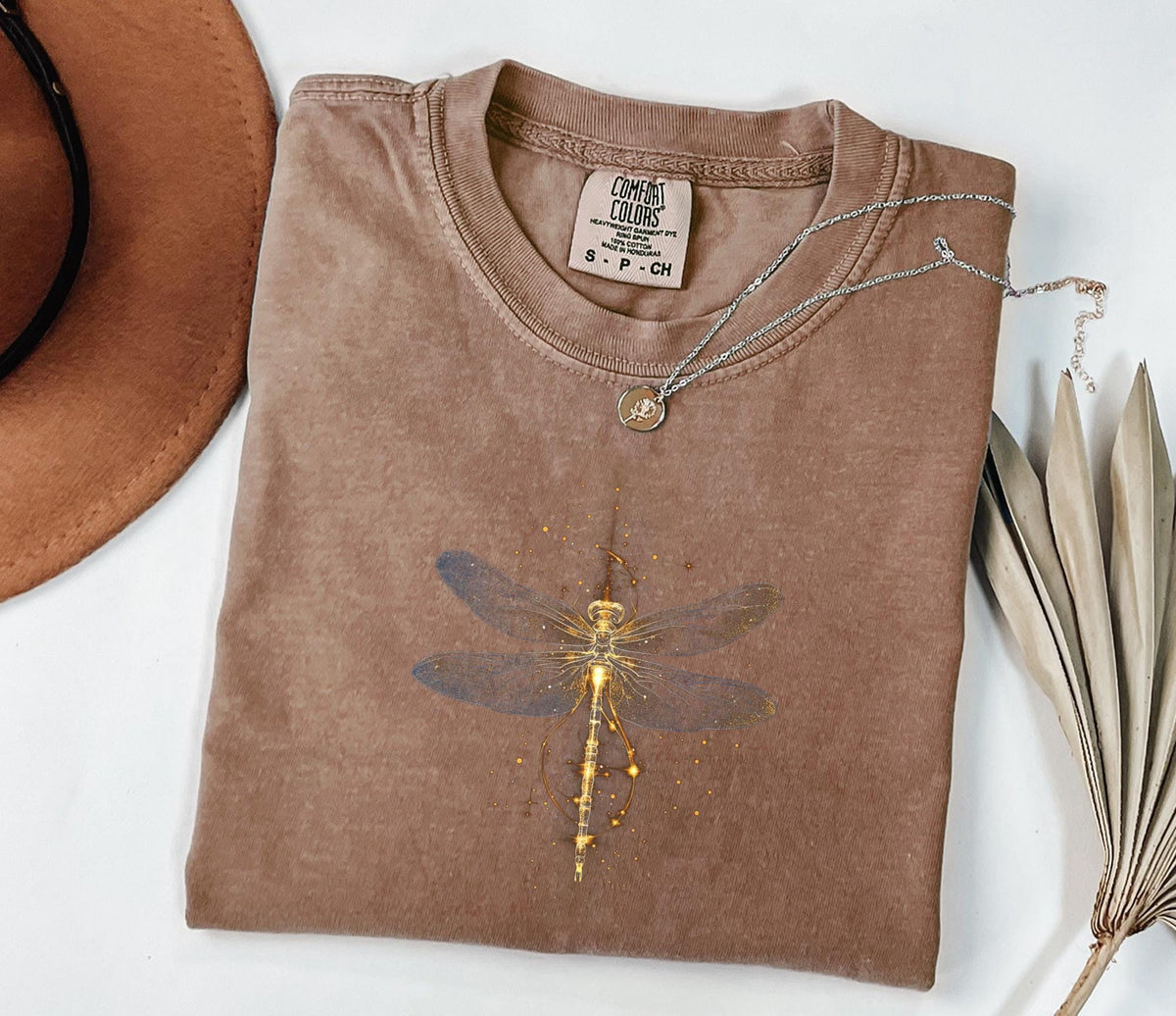 Bright Golden Dragonfly  Shirt, Comfort Colors Cute Women T-shirt, Cute Dragonfly  Tee, Cute Women Gift, Boho Girly Gift