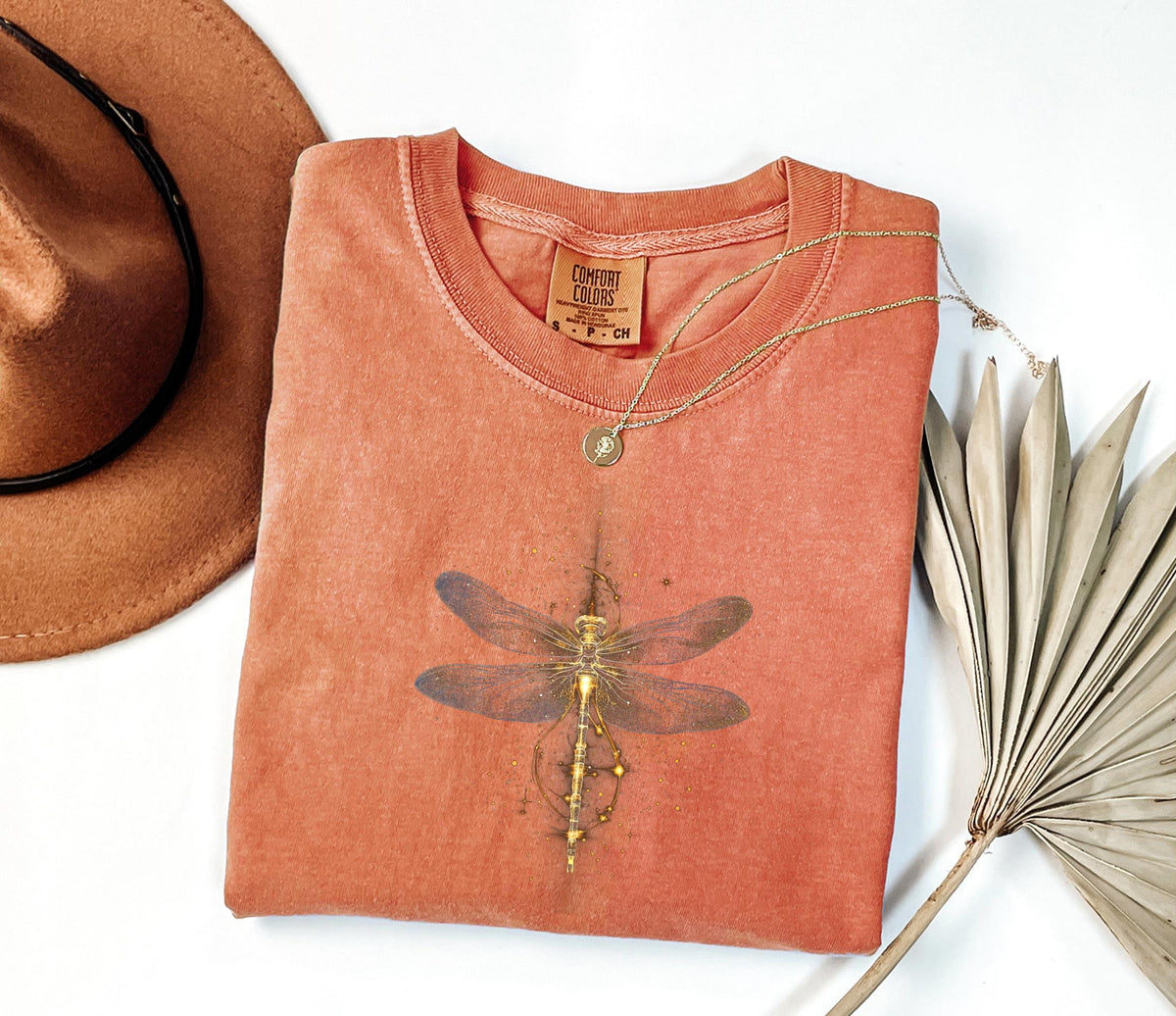 Bright Golden Dragonfly  Shirt, Comfort Colors Cute Women T-shirt, Cute Dragonfly  Tee, Cute Women Gift, Boho Girly Gift