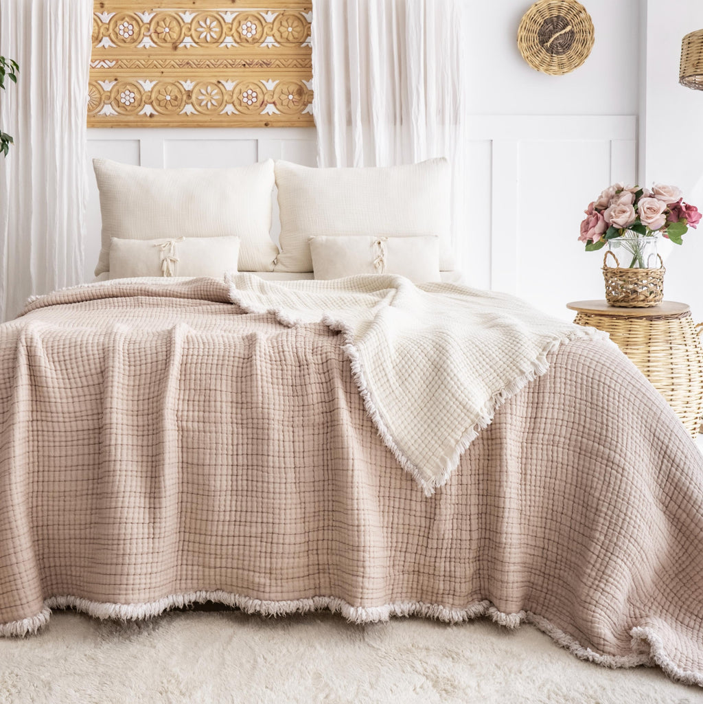 King Size Turkish Cotton Thick Muslin Comforter: 8-Layer Extra Soft Quilt