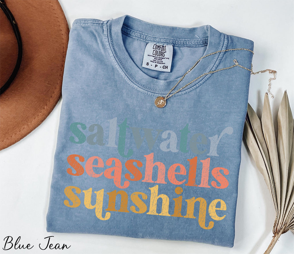 Comfort Colors® Saltwater Seashells Sunshine Shirt, Beach Vibes Shirt, Summer Shirt, Vacation Mode Shirt, Holiday Shirt,  Summer Vibes Shirt