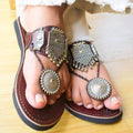 Handmade Leather Kolhapuri Sandals: Silver Ghungroo Boho Bridal Flats