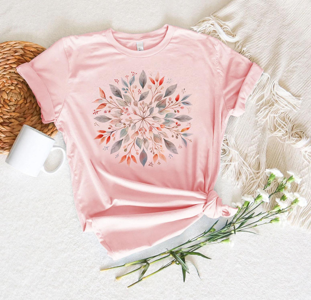 Floral Mandala T-Shirt, Mandala Flowers Shirt For Her, Boho Chic Tees, Gifts for Her, Yoga Shirt, Spiritual Flower Tshirt, Flower Lover Gift