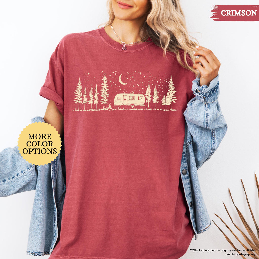 Comfort Colors Camping Shirt, Minimalist Camper Tee, Retro Style Tent and Forest Shirt, Nature Lover Gift, Camp Life T-Shirt for Women