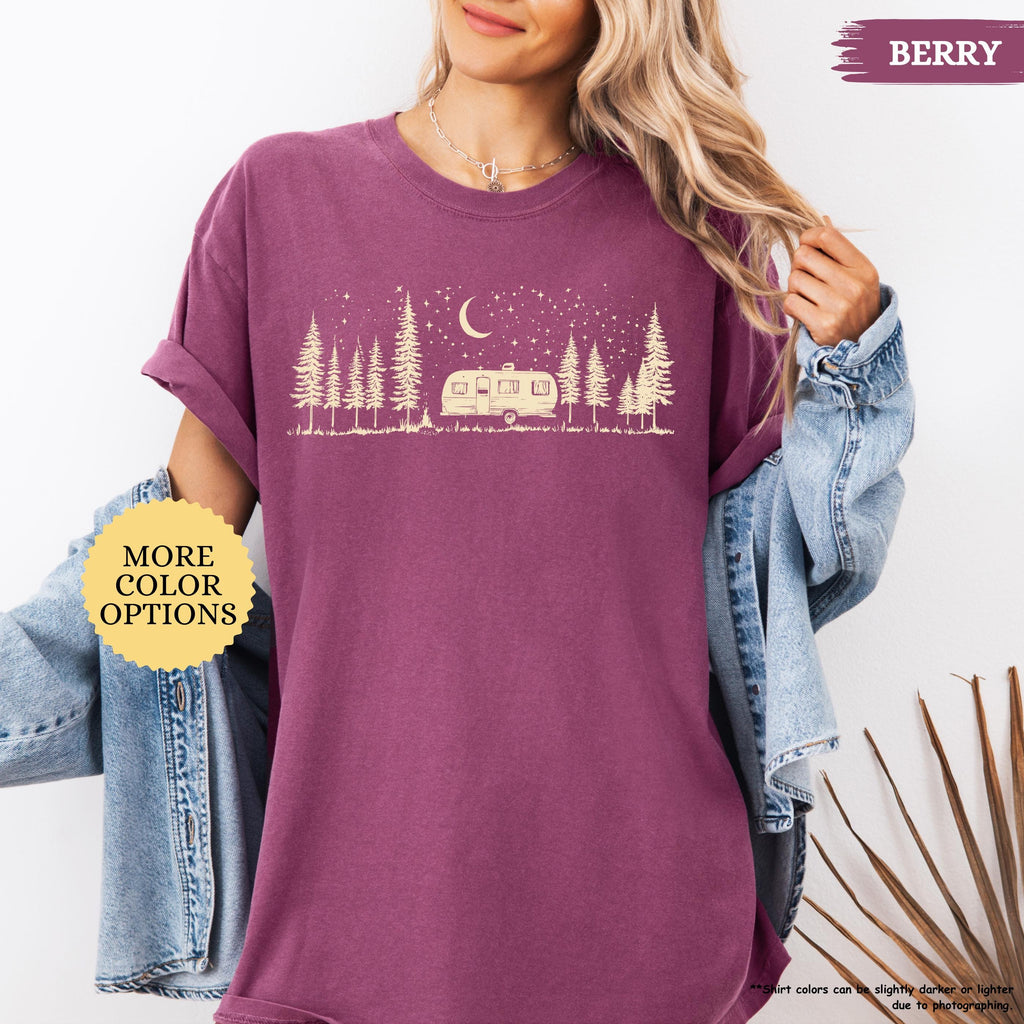 Comfort Colors Camping Shirt, Minimalist Camper Tee, Retro Style Tent and Forest Shirt, Nature Lover Gift, Camp Life T-Shirt for Women
