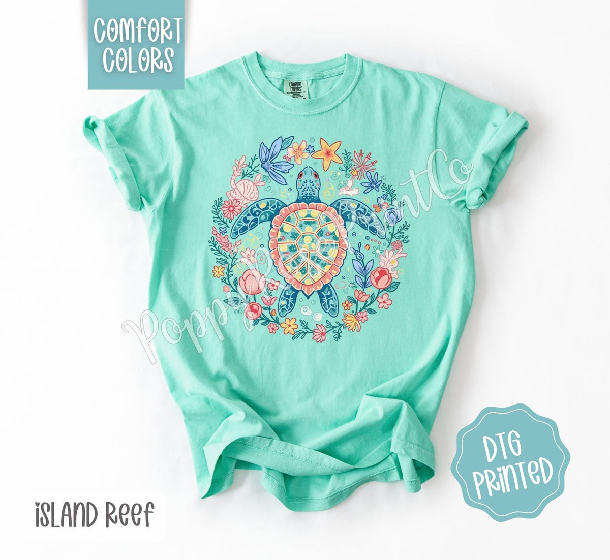 Turtle Comfort Colors Shirt, Cute Beach Tshirt, Trendy Summer Floral Tee, Oversized Beach Tee, Earth Day Shirt, Women's Tee, Gift for Her