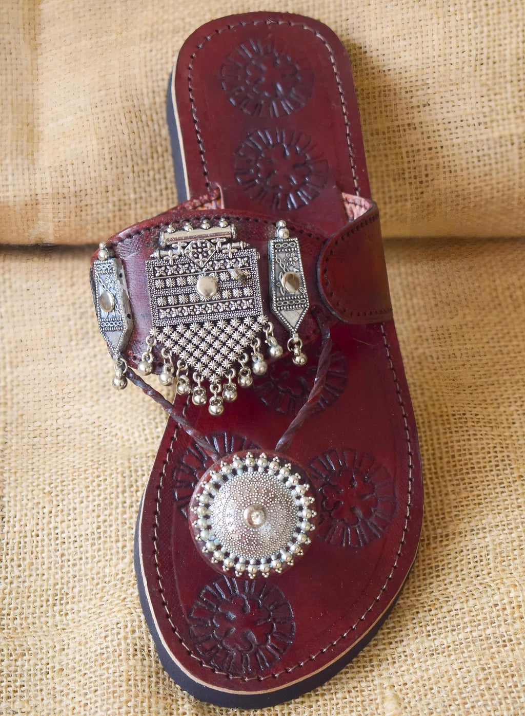 Handmade Leather Kolhapuri Sandals: Silver Ghungroo Boho Bridal Flats