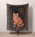 Tabby Cat Tapestry Throw Blanket, Celestial Stars Floral Woven Cotton