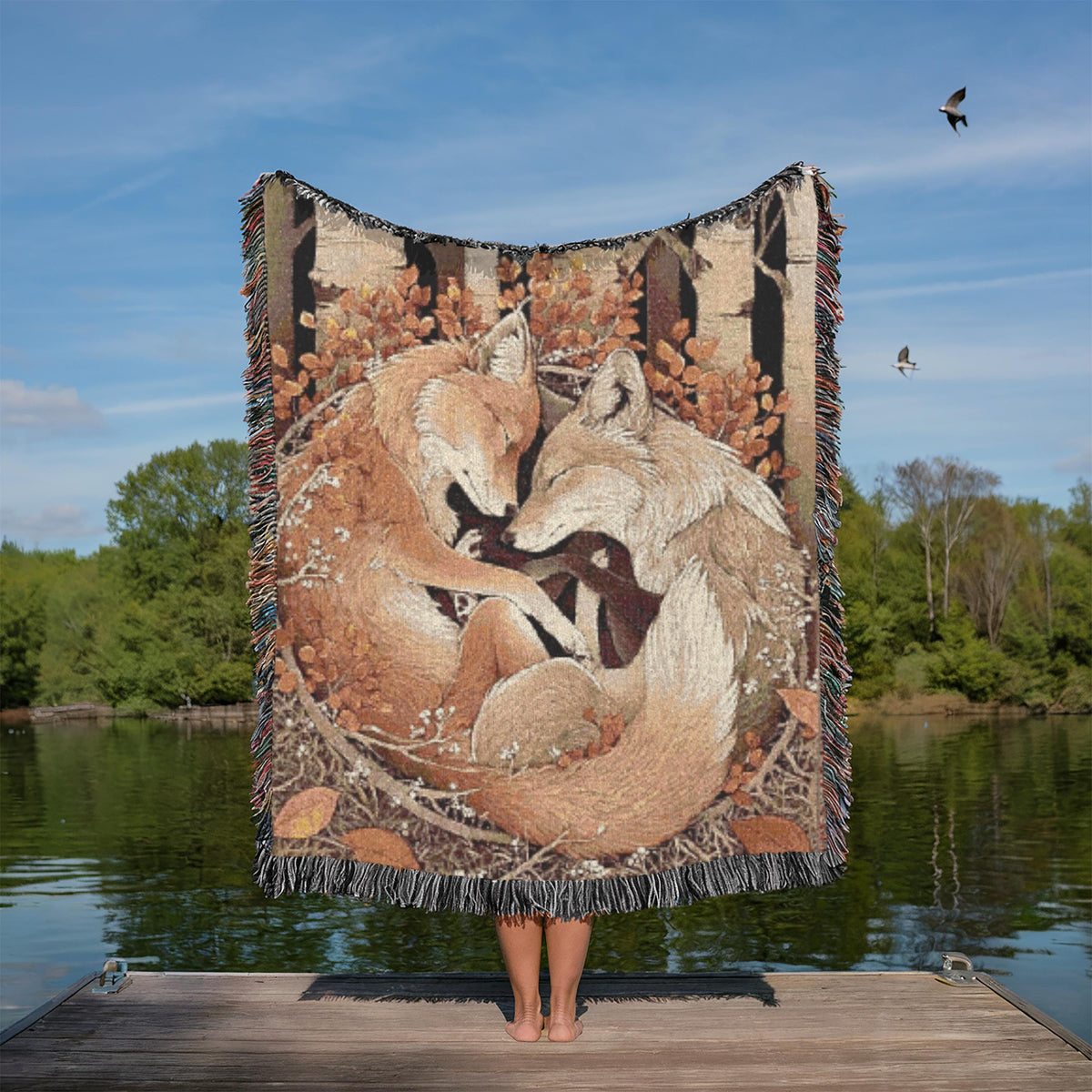 Fox Couple Woven Blanket, Forestcore Cozy Cabin Decor, Romantic Animal Throw, Woodland Foxes Tapestry, Boho Nature Gift, Fall Autumn Vibes