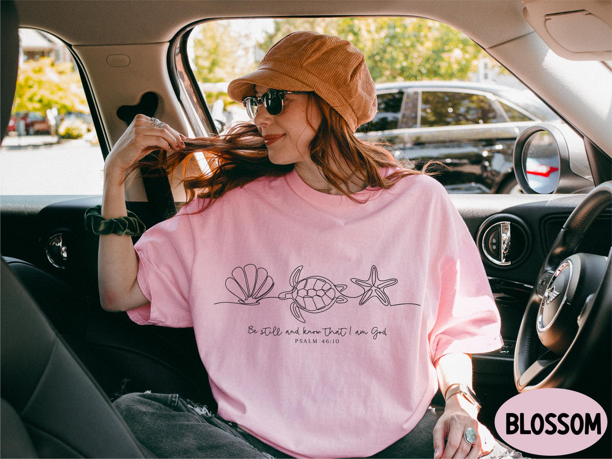 Comfort Colors® Be Still And Know That I Am God Shirt, Bible Verse Shirt, Christian Shirt, Seashell Shirt, Sea Turtle Shirt, Starfish Shirt