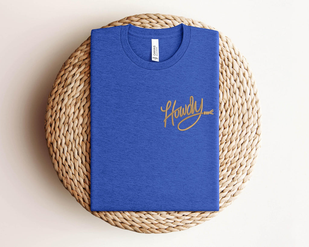 Embroidered Howdy Rope Script Shirt, Trendy Country Music Oversized Shirt, Embroidered Western Vintage Graphic Tee for Cowboy & Cowgirl