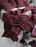 BURGUNDY LINEN WAFFLE Throw. Stonewashed Deep Ruby Linen Bed Throw Blanket in Soft Waffle Pattern. Natural Linen Waffle Red Throw Blanket