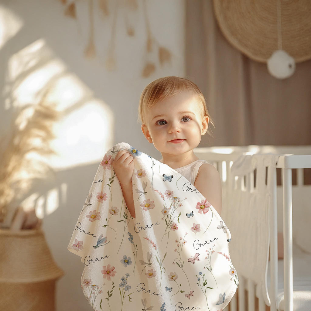Personalized Baby Blanket Minky Throw Nursery Decor Pink Butterfly Blanket Custom Name Baby Gift Shower Present Newborn Girl Pastel Blue B2