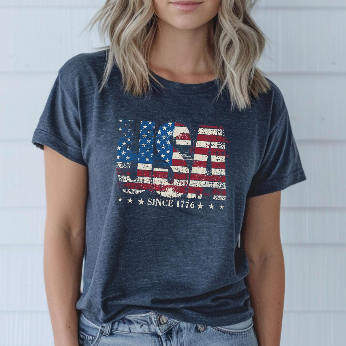 Distressed USA Since 1776 Tee: Retro American Flag Patriotic T-Shirt