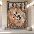 Fox Couple Woven Blanket, Forestcore Cozy Cabin Decor, Romantic Animal Throw, Woodland Foxes Tapestry, Boho Nature Gift, Fall Autumn Vibes