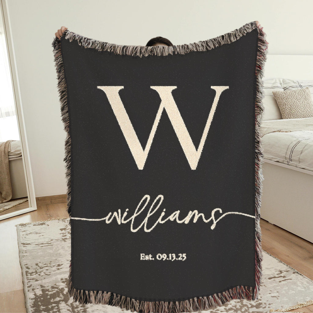 Personalized Throw Blanket Cotton Anniversary Gift Established Date Wedding Gift Second Anniversary Gift for Wife Gift for Couples Initial