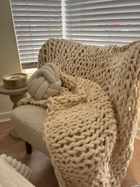 Chunky Knit Blanket: Hand-Knitted Chenille Throw - New Home Gift