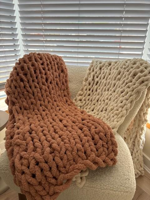 Chunky Knit Blanket: Hand-Knitted Chenille Throw - New Home Gift