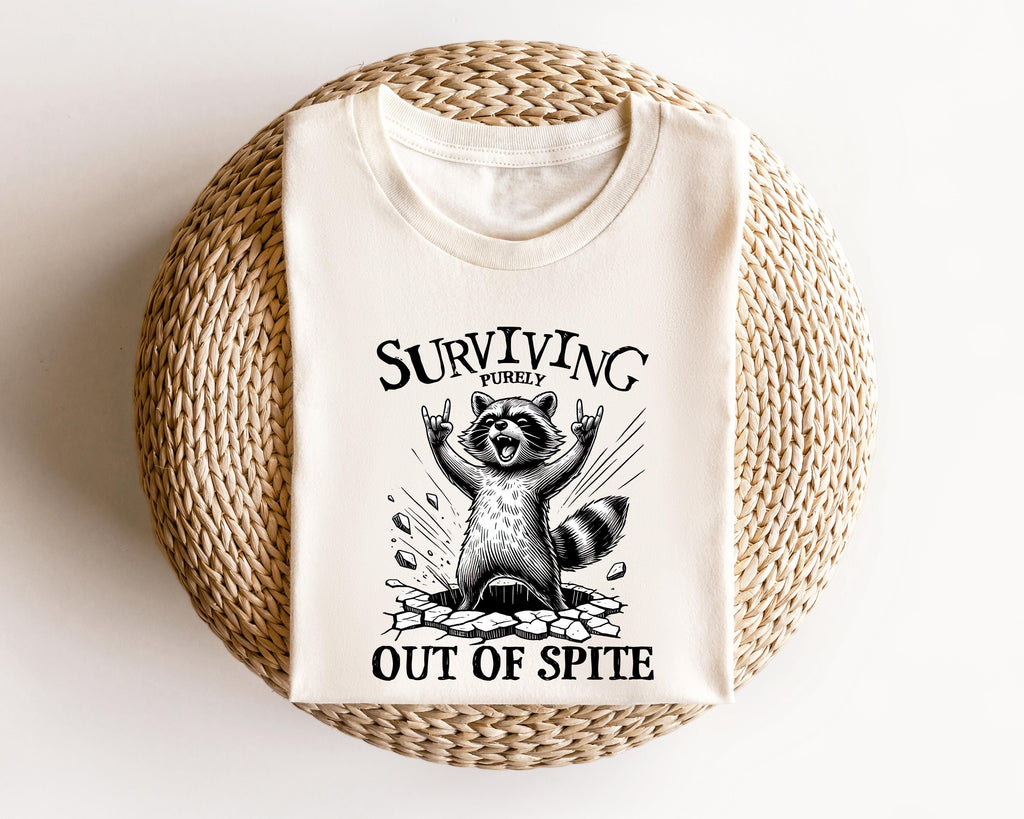 Surviving Purely Out Of Spite Raccoon Shirt, Raccoon Shirt, Raccoon Lover Gift Tee, Sarcastic Raccoon Shirt, Funny Raccoon Rocker Shirt