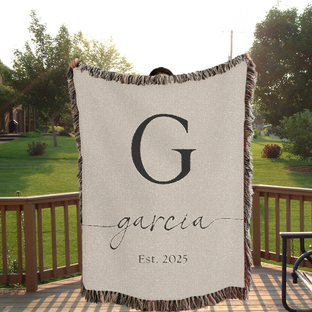 Personalized Throw Blanket Cotton Anniversary Gift Established Date Wedding Gift Second Anniversary Gift for Wife Gift for Couples Initial