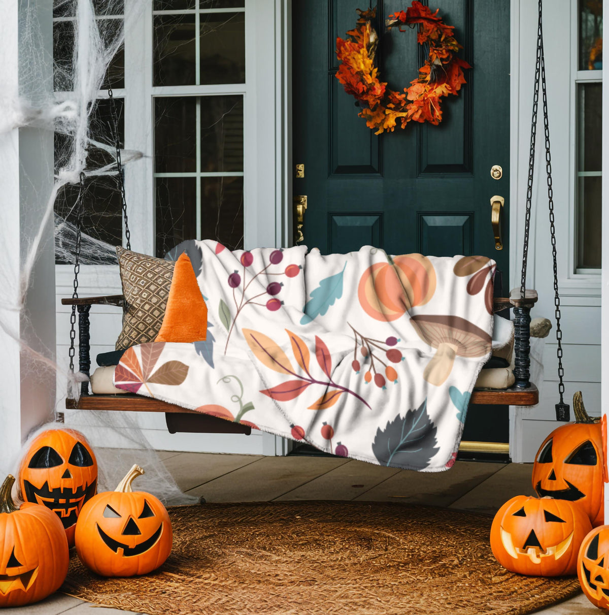 Autumn Throw Blanket | Harvest Blanket | Cozy Fall Throw | Pumpkins & Leaves | Halloween Throw Blanket | Halloween Gift | Fall Gift