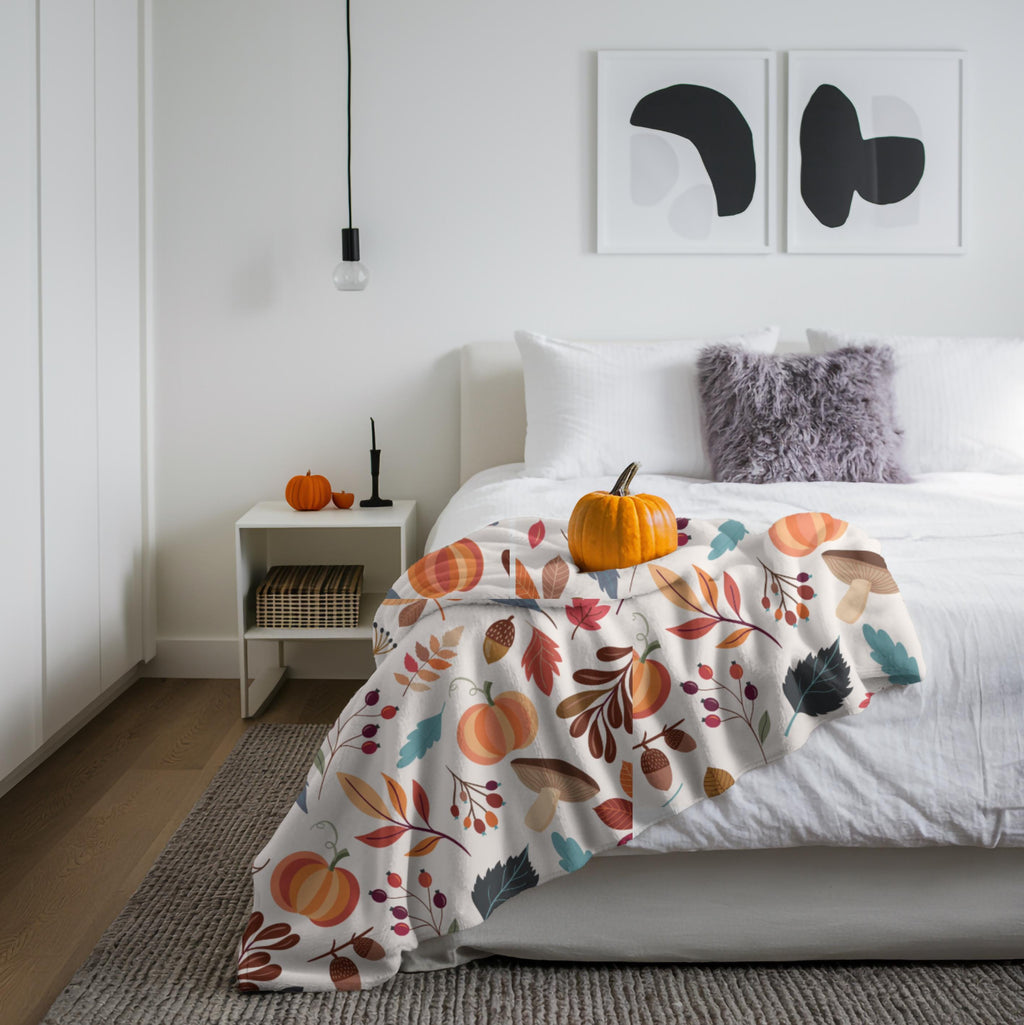 Autumn Throw Blanket | Harvest Blanket | Cozy Fall Throw | Pumpkins & Leaves | Halloween Throw Blanket | Halloween Gift | Fall Gift