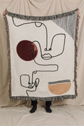 Warm Toned Home Accessory: 100% Cotton Personalized Throw Blanket, Abstract Line Faces Design