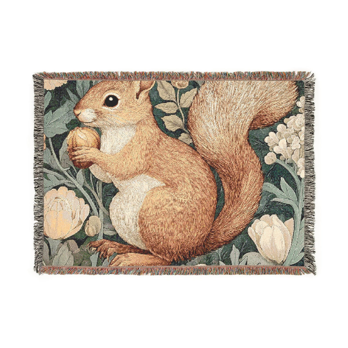 Squirrel Woven Blanket, Woodland Animal Throw, Cozy Autumn Forest Decor, Cute Chipmunk Tapestry, Rustic Nature Bedspread Gift Art 00219