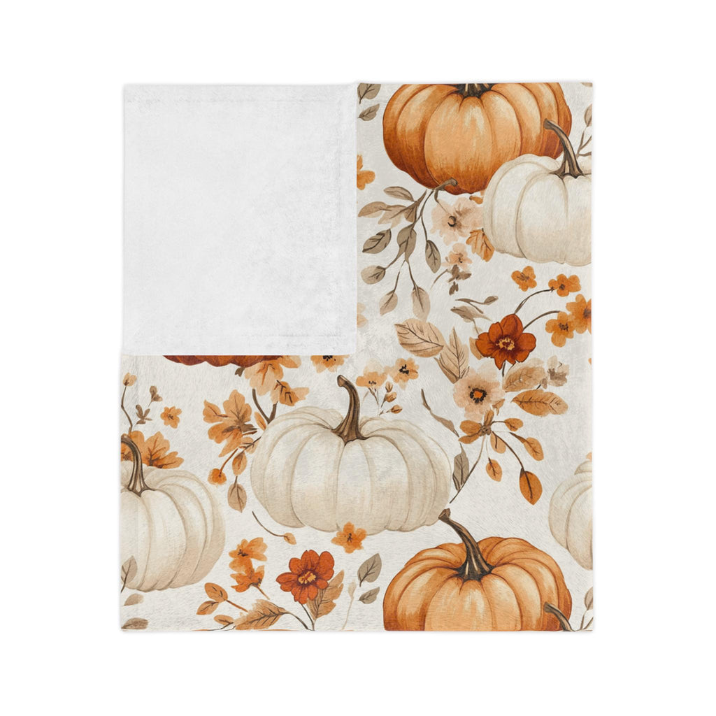 Pumpkin Patch Velveteen Fleece Throw, Autumn Floral Blanket