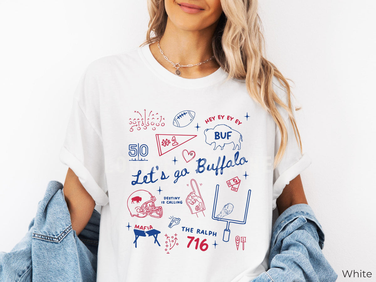 Comfort Colors® Buffalo Football Doodles Shirt, Womens Buffalo Fan Gift, Let's Go Buffalo, Trendy BUF 716 T-shirt, Girly Sports T-shirt