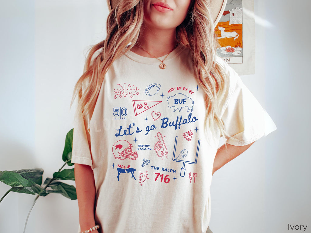 Comfort Colors® Buffalo Football Doodles Shirt, Womens Buffalo Fan Gift, Let's Go Buffalo, Trendy BUF 716 T-shirt, Girly Sports T-shirt