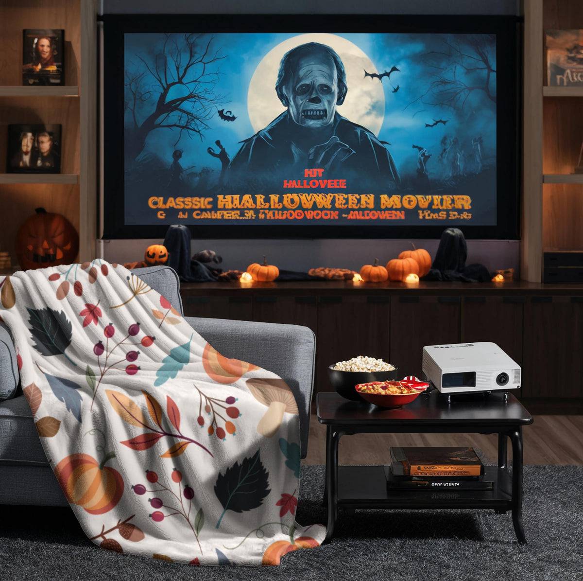 Autumn Throw Blanket | Harvest Blanket | Cozy Fall Throw | Pumpkins & Leaves | Halloween Throw Blanket | Halloween Gift | Fall Gift