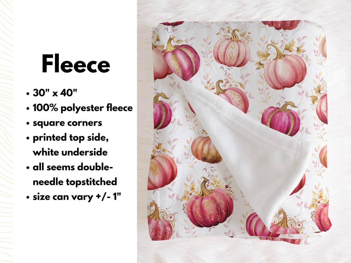 Pink Pumpkins Plush Blanket, Fall Pumpkin Throw, Thanksgiving Gift, Housewarming, Royal Gold & Pink Holiday Decor, Autumn Accent Blanket